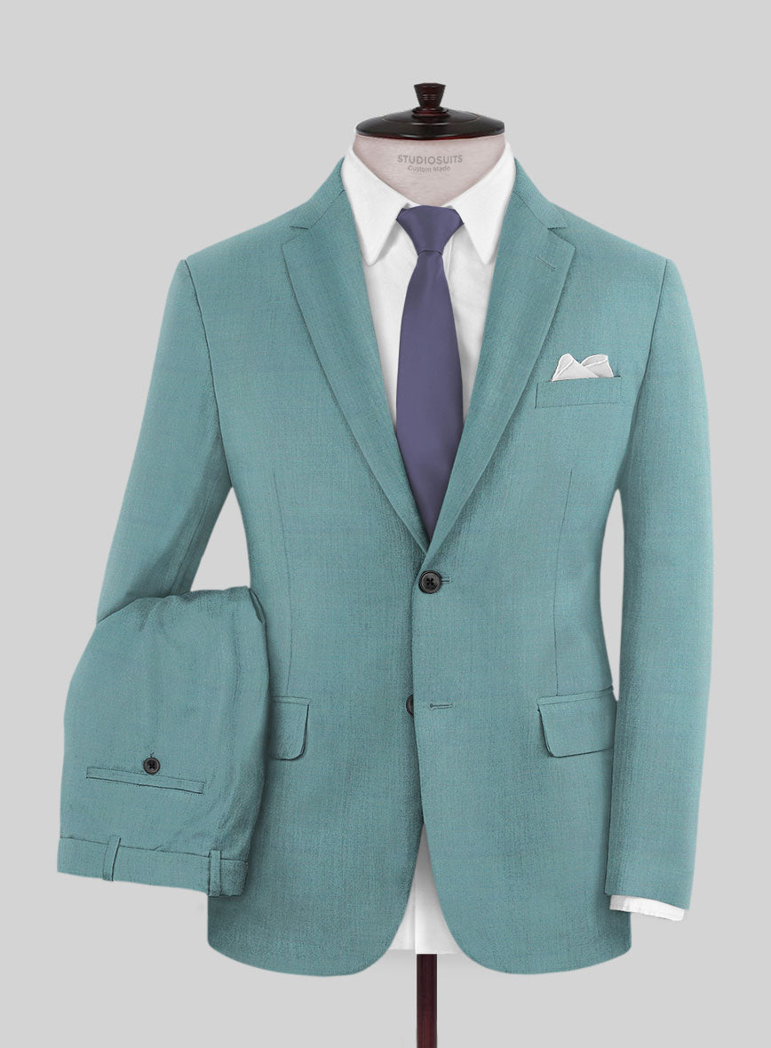 Caccioppoli Sun Dream Aqua Blue Wool Silk Suit - StudioSuits