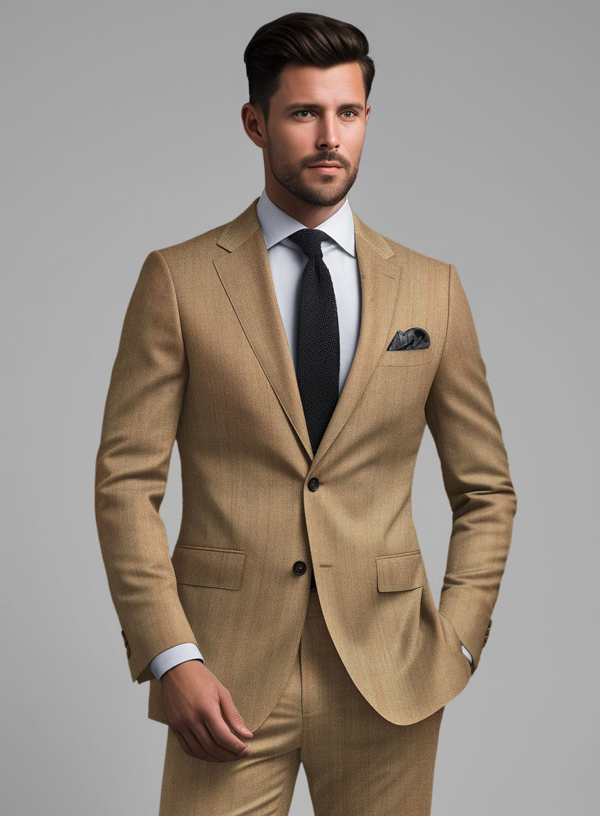 Caccioppoli Sun Dream Itodo Herringbone Wool Silk Suit - StudioSuits