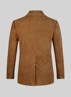 Caramel Brown Suede Leather Pea Coat - StudioSuits