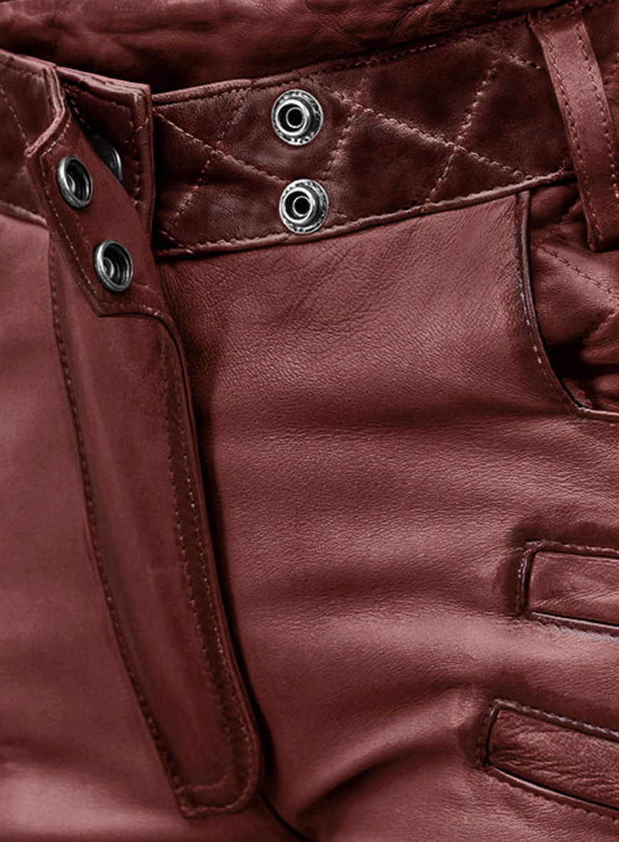 Women's Celestine Burnt Maroon Leather Pants