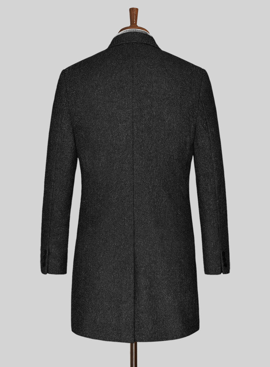 Charcoal Herringbone Tweed Overcoat