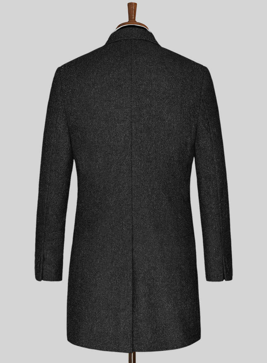 Charcoal Herringbone Tweed Overcoat