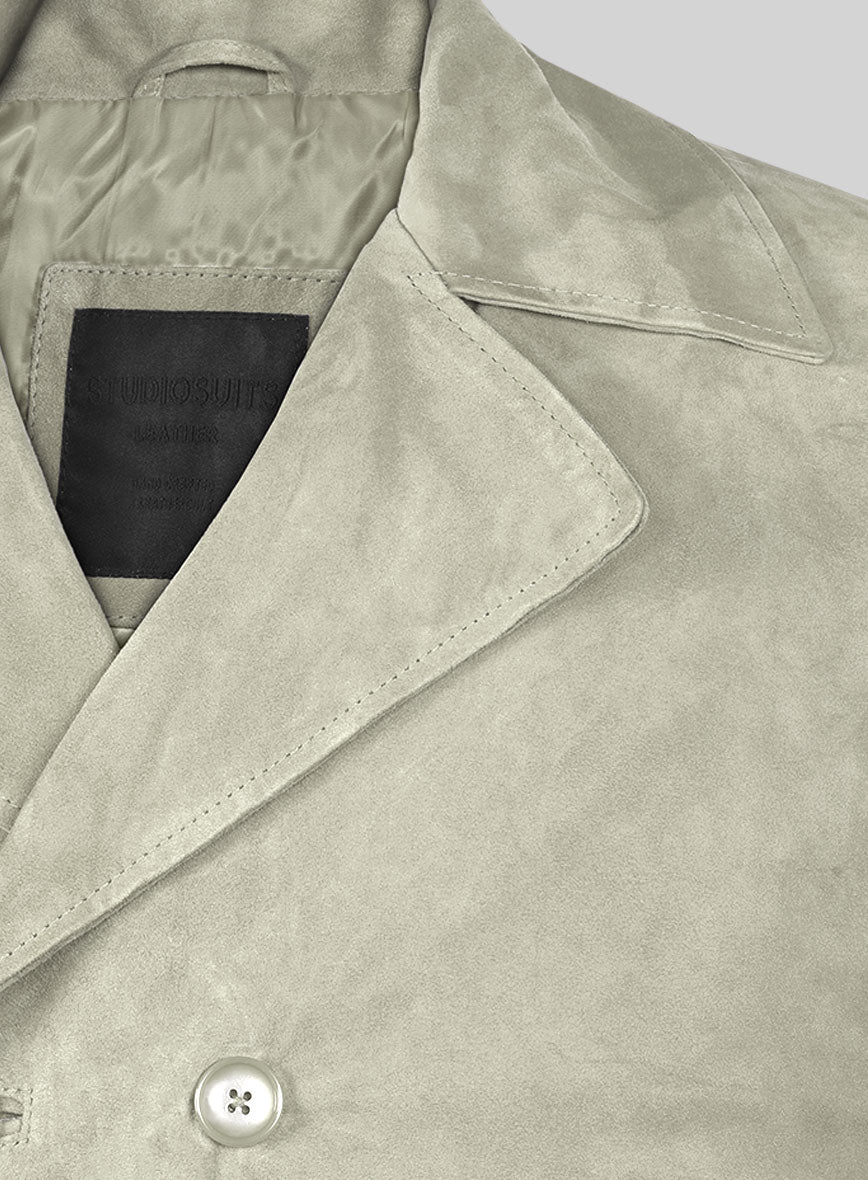 Cream Beige Suede Leather Pea Coat - StudioSuits