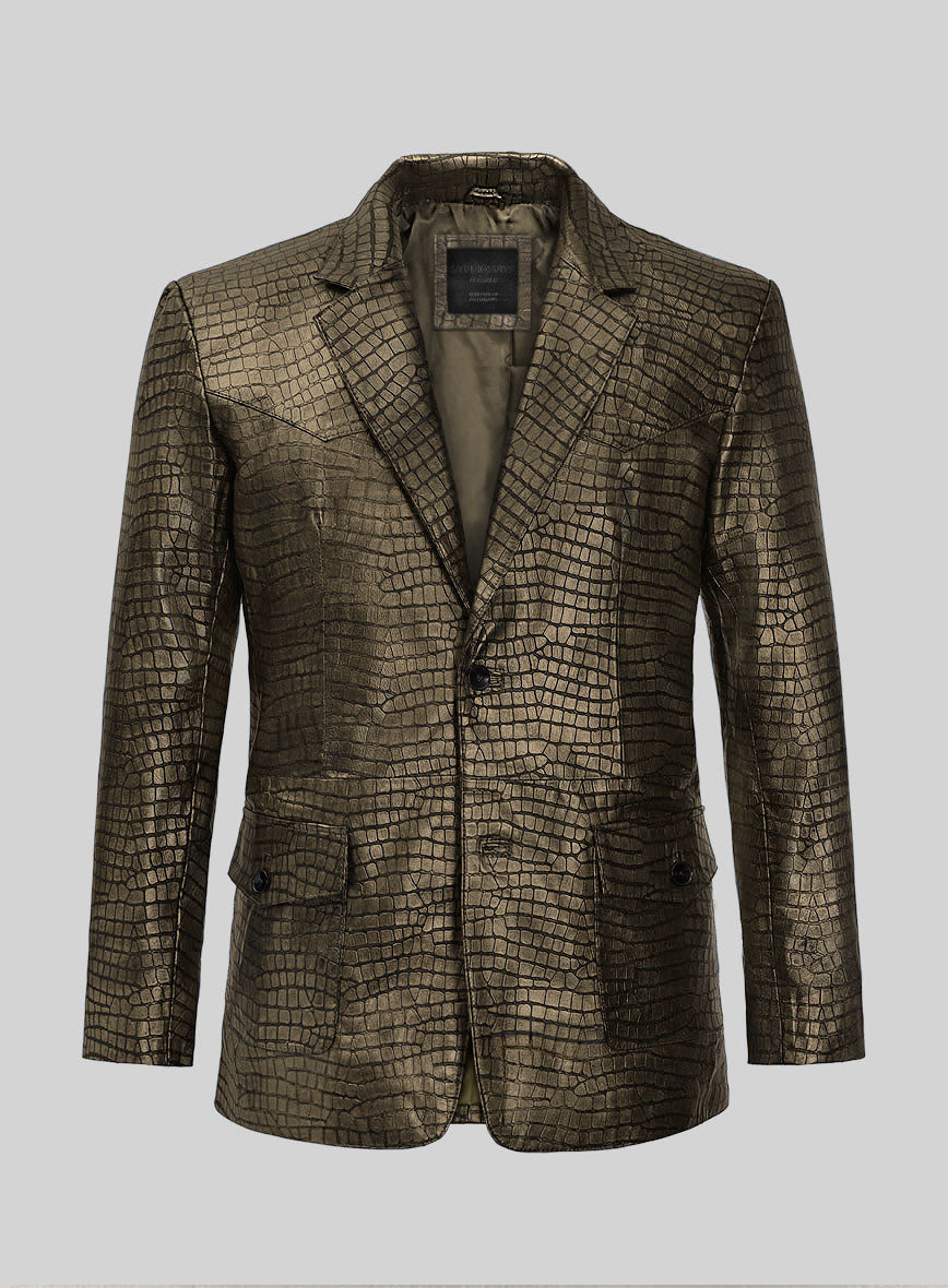 Croc Antique Gold Western Leather Blazer - StudioSuits