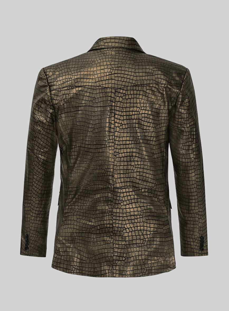 Croc Antique Gold Western Leather Blazer - StudioSuits