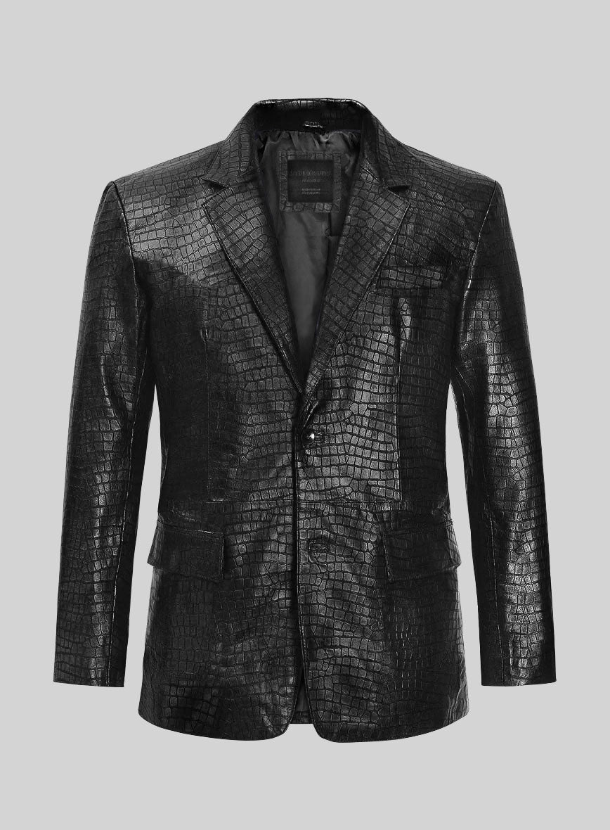 Croc Black Leather Blazer - StudioSuits