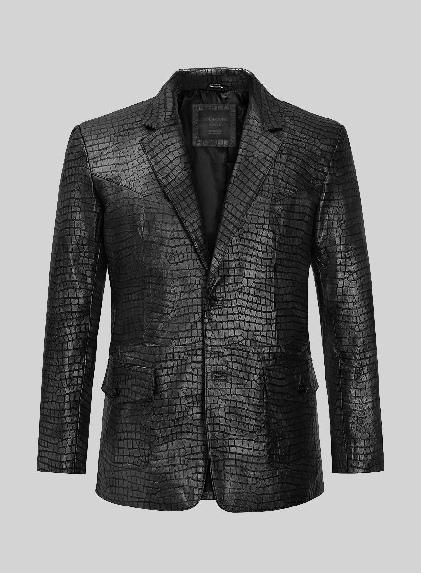 Croc Black Western Leather Blazer - StudioSuits