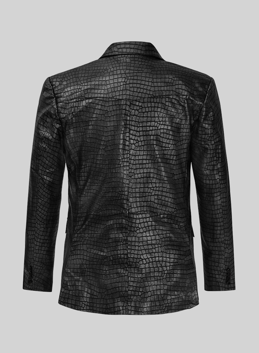 Croc Black Western Leather Blazer - StudioSuits