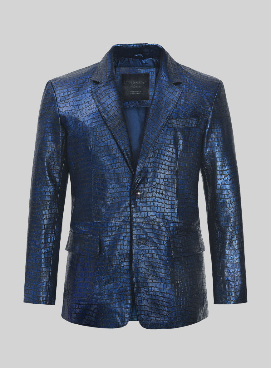 Croc Metallic Blue Leather Blazer – StudioSuits