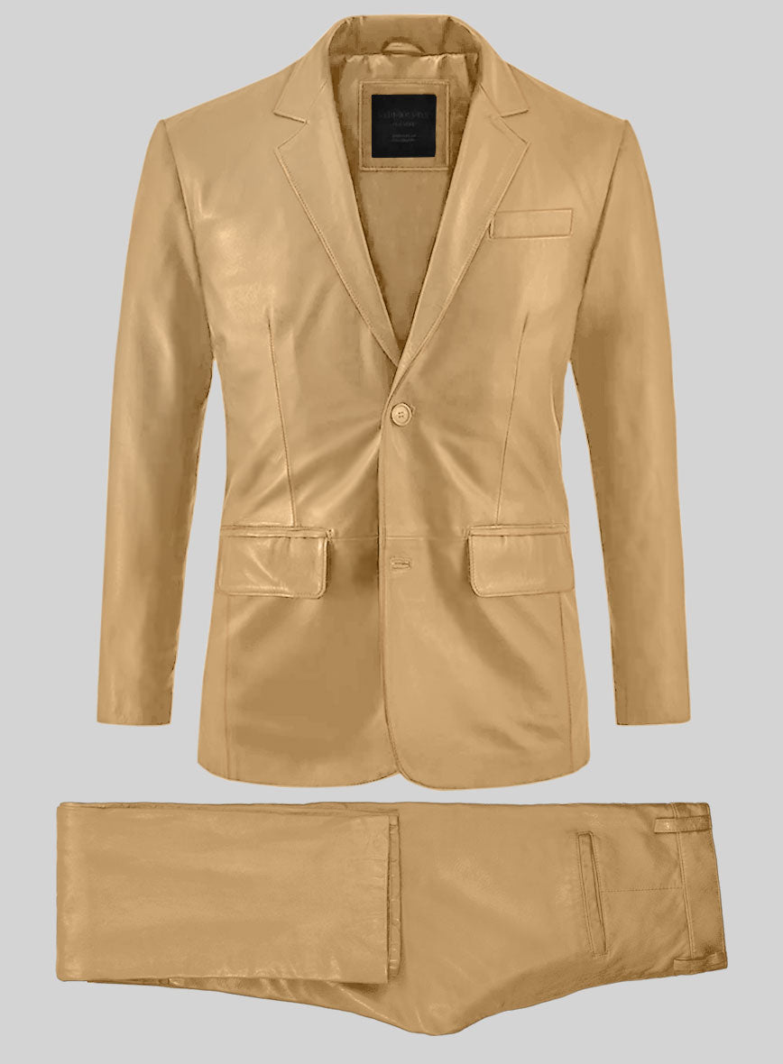 Dark Beige Leather Suit - StudioSuits