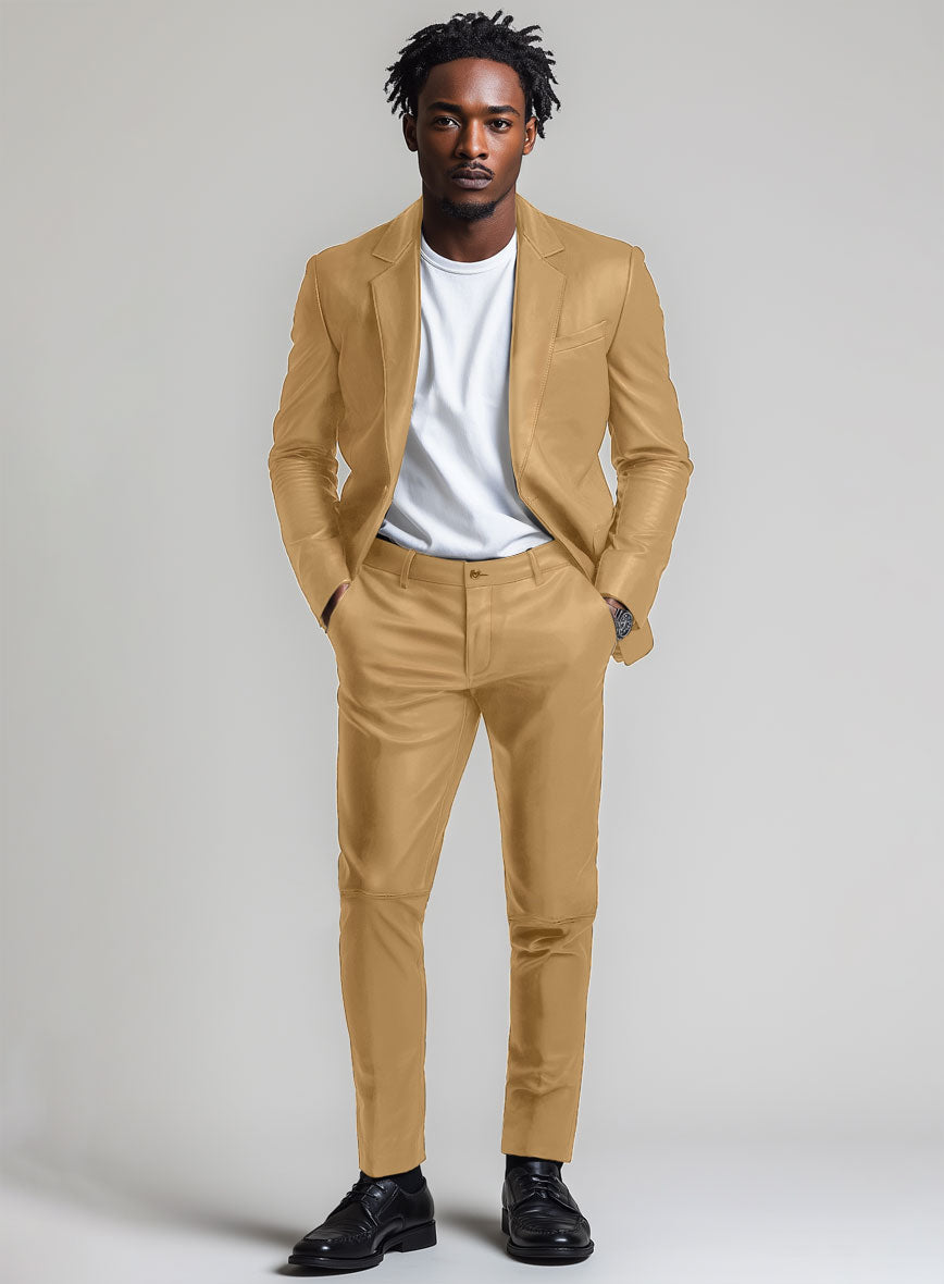 Dark Beige Leather Suit - StudioSuits