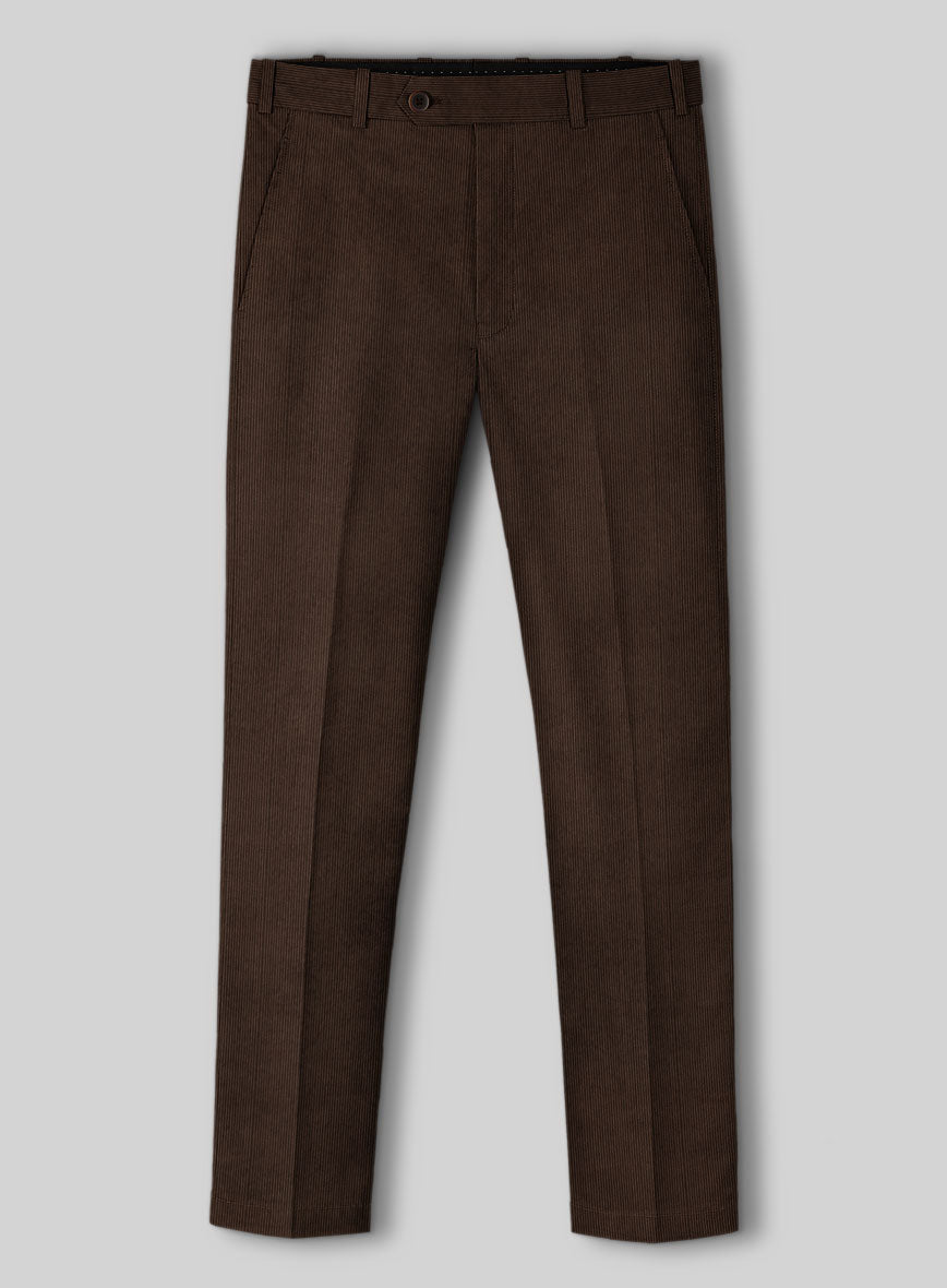 Dark Brown Stretch Pin Corduroy Pants - StudioSuits