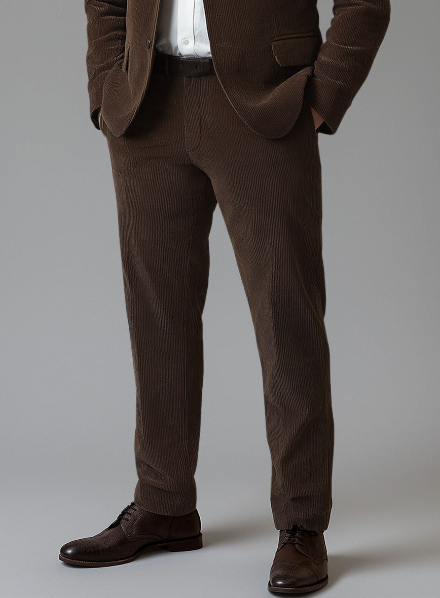 Dark Brown Stretch Pin Corduroy Pants - StudioSuits