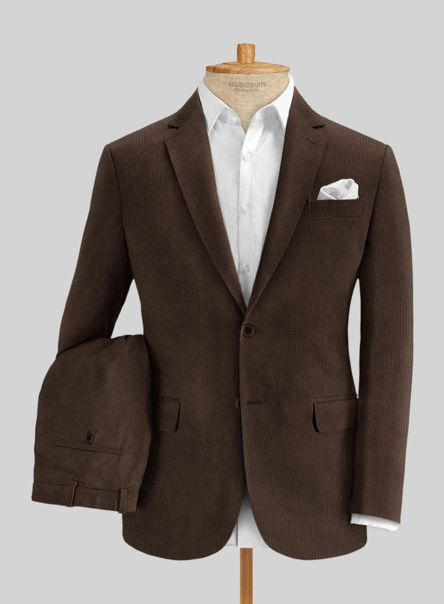 Dark Brown Stretch Pin Corduroy Suit - StudioSuits