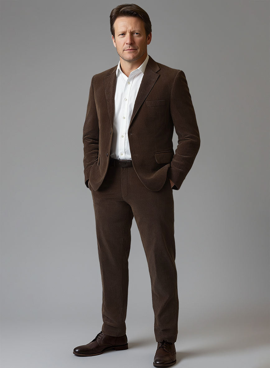 Dark Brown Stretch Pin Corduroy Suit - StudioSuits