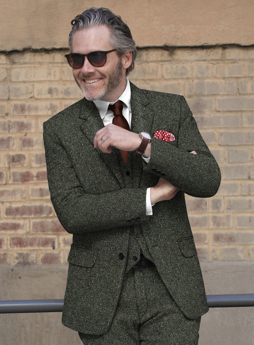 Dark Olive Flecks Donegal Tweed Jacket - StudioSuits