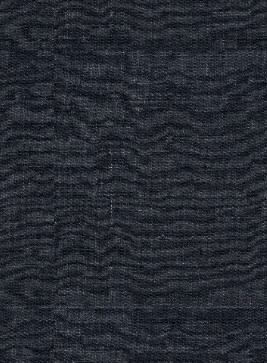 Dark Blue Pure Linen Highland Trousers - StudioSuits