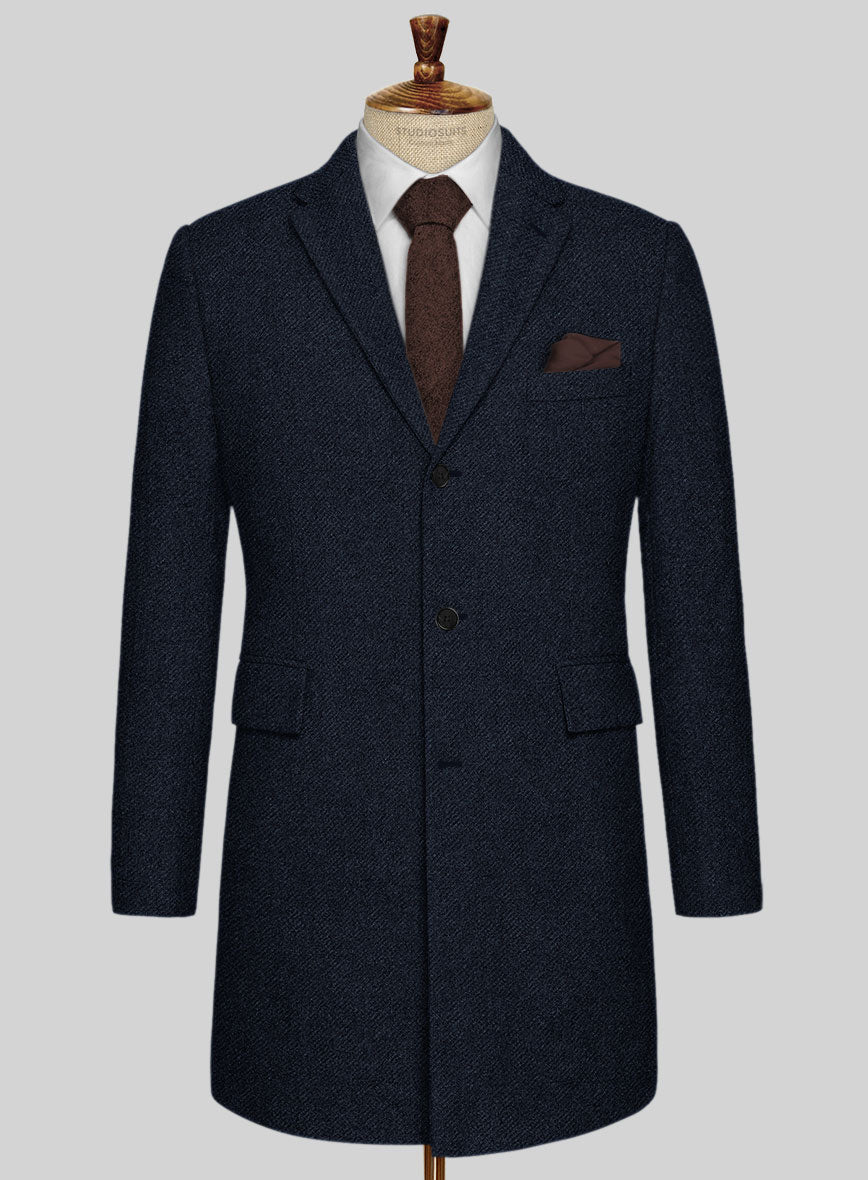 Deep Blue Heavy Tweed Overcoat - StudioSuits