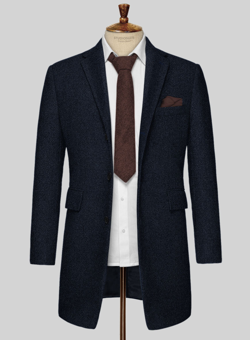 Deep Blue Heavy Tweed Overcoat - StudioSuits