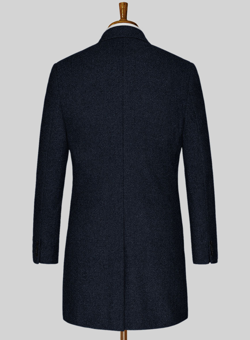 Deep Blue Heavy Tweed Overcoat - StudioSuits