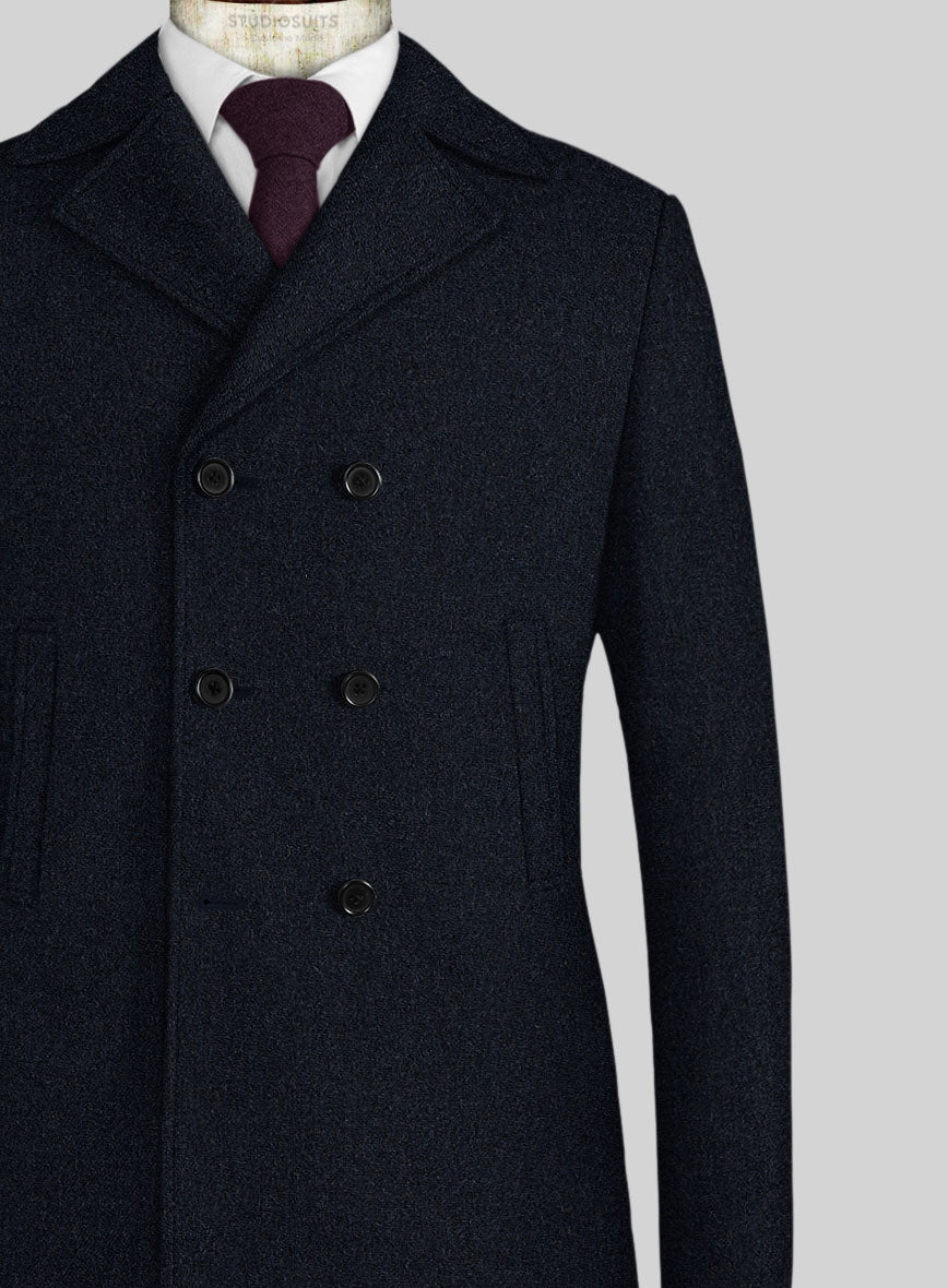 Deep Blue Heavy Tweed Pea Coat - StudioSuits