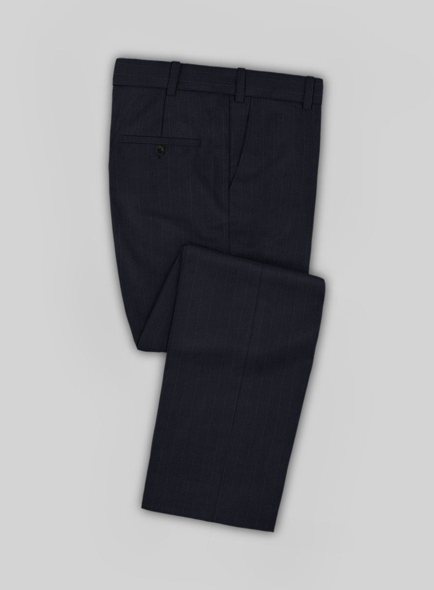 Deep Blue Old World Stripe Wool Pants - StudioSuits