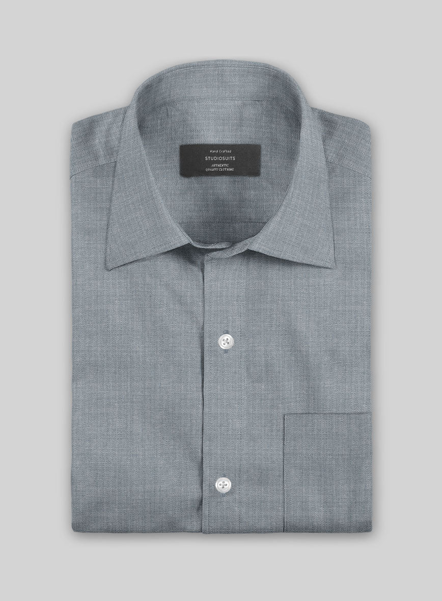 Denim Blue Herringbone Cotton Shirt - StudioSuits