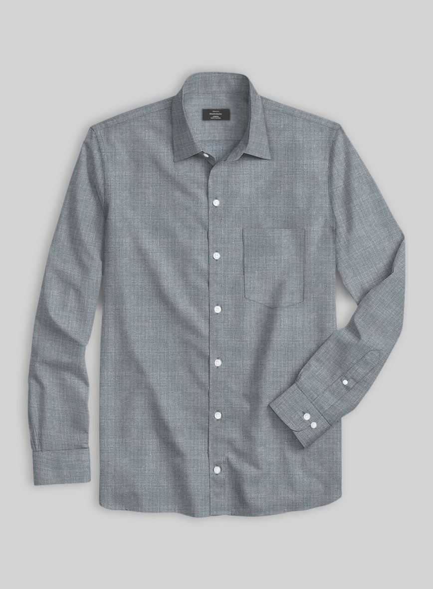 Denim Blue Herringbone Cotton Shirt - StudioSuits