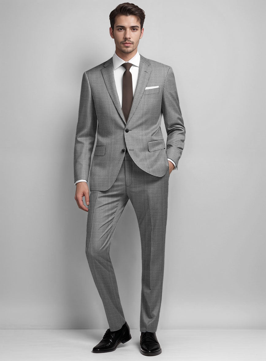 Dogtooth Wool Light Gray Suit - StudioSuits