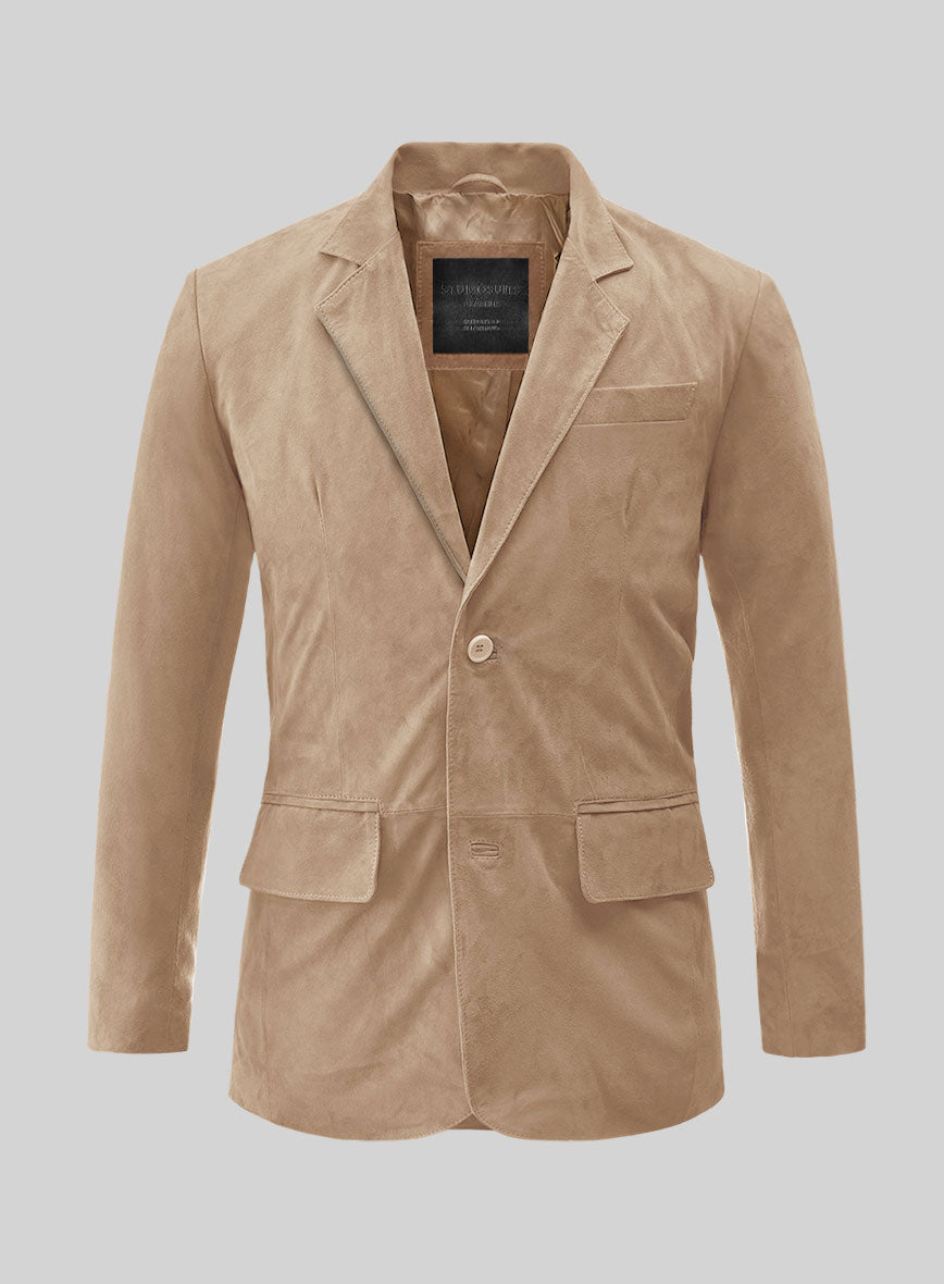 Dusty Beige Suede Leather Blazer - StudioSuits