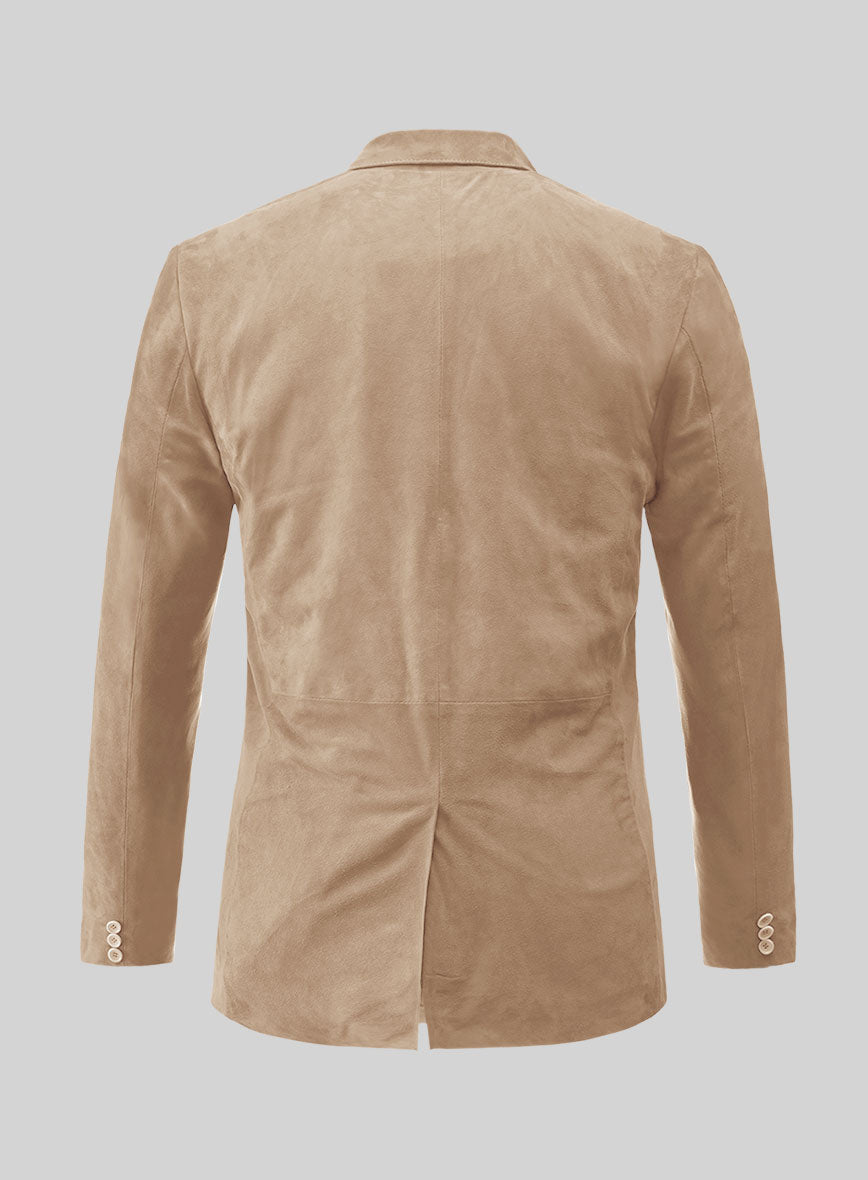 Dusty Beige Suede Leather Blazer - StudioSuits