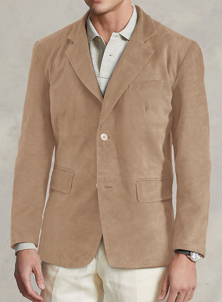 Dusty Beige Suede Leather Blazer - StudioSuits