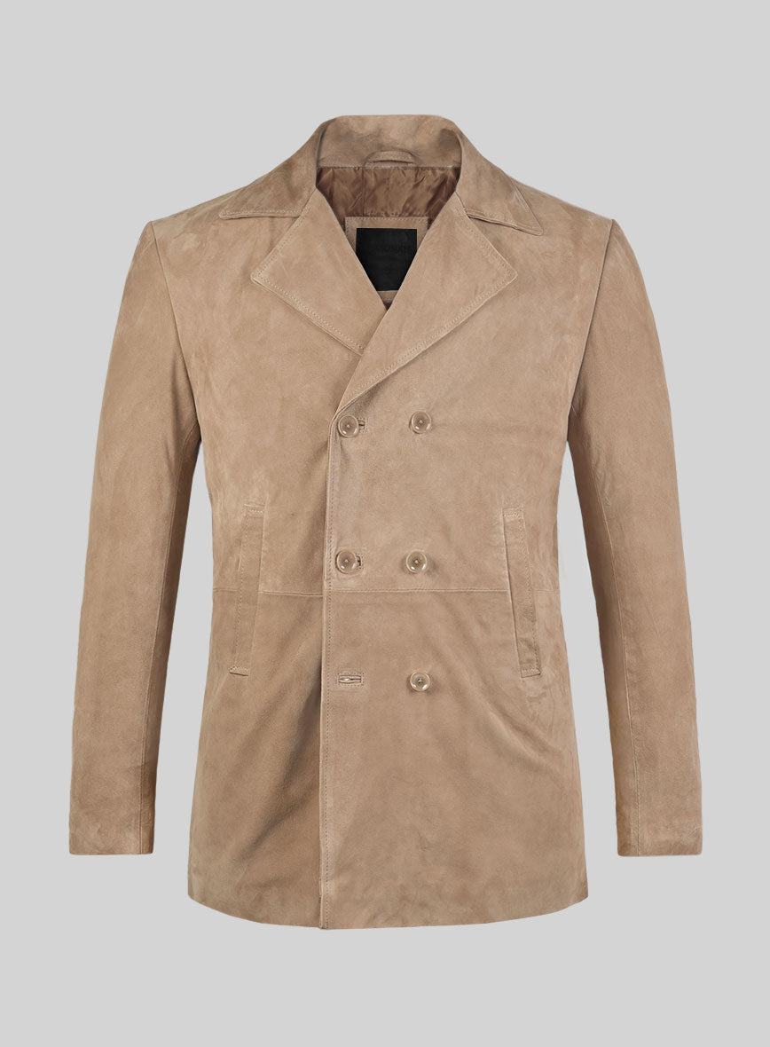 Dusty Beige Suede Leather Pea Coat – StudioSuits