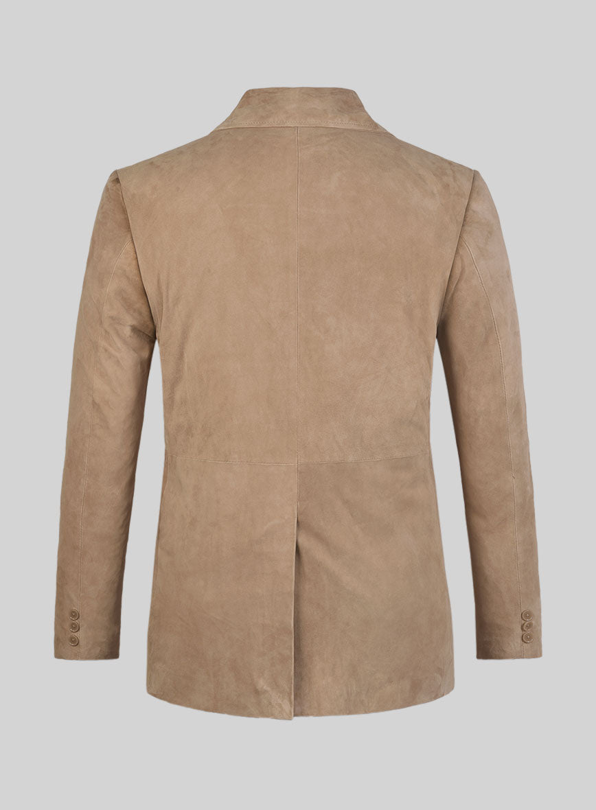 Dusty Beige Suede Leather Pea Coat - StudioSuits