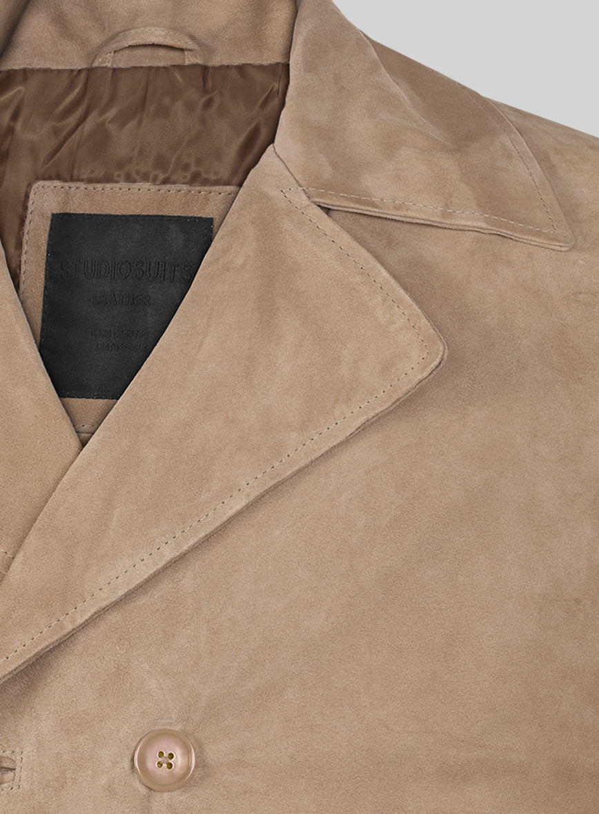 Dusty Beige Suede Leather Pea Coat - StudioSuits