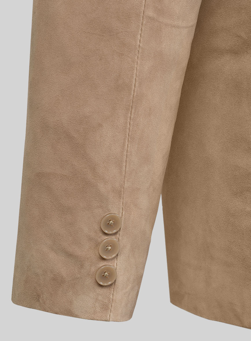 Dusty Beige Suede Leather Pea Coat - StudioSuits