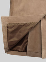 Dusty Beige Suede Leather Pea Coat - StudioSuits