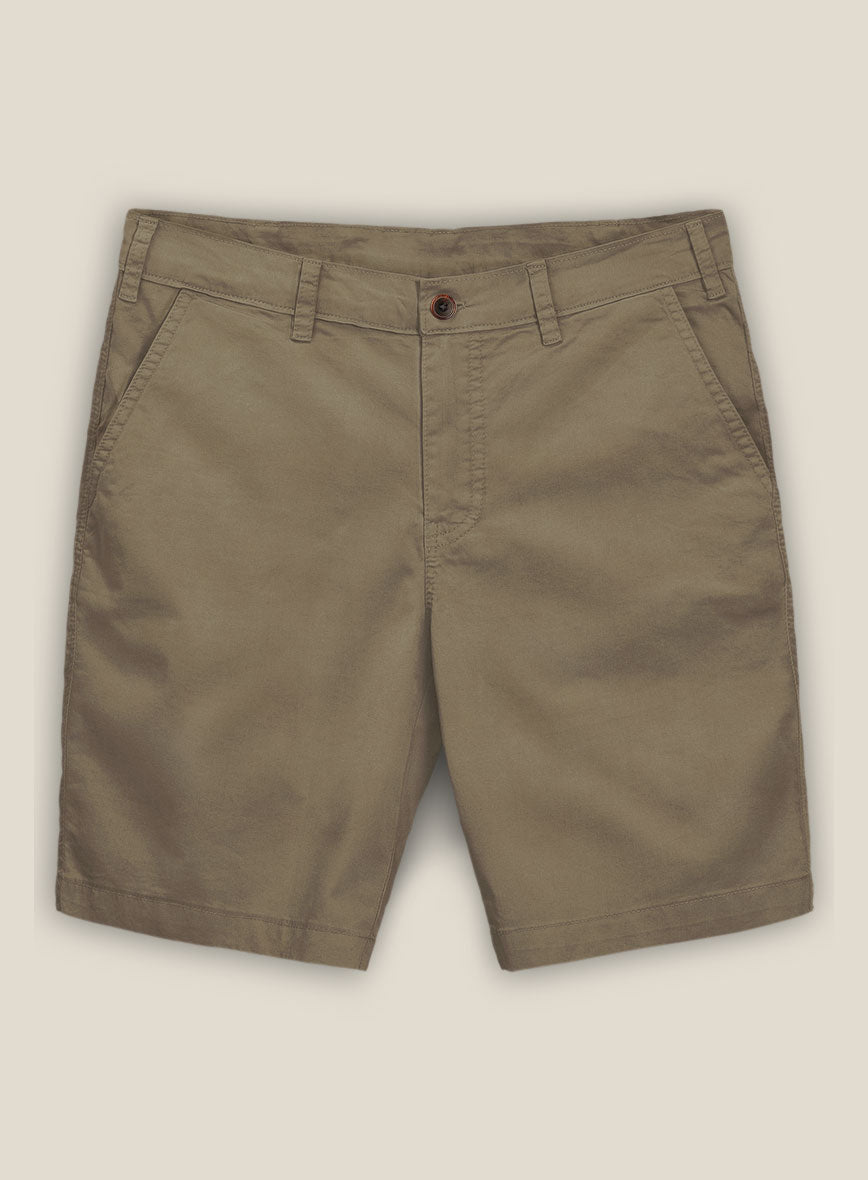 Earthy Brown Cotton Power Stretch Chino Shorts - StudioSuits