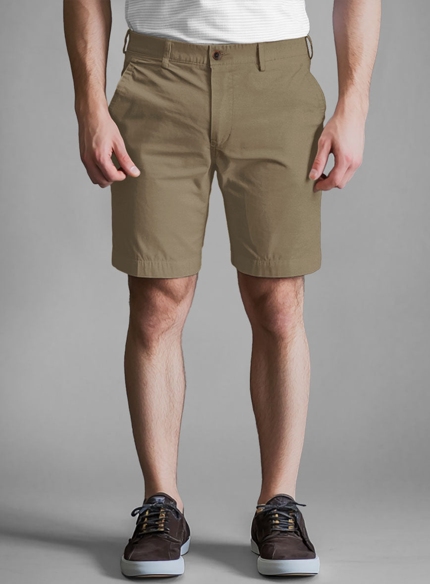 Earthy Brown Cotton Power Stretch Chino Shorts - StudioSuits