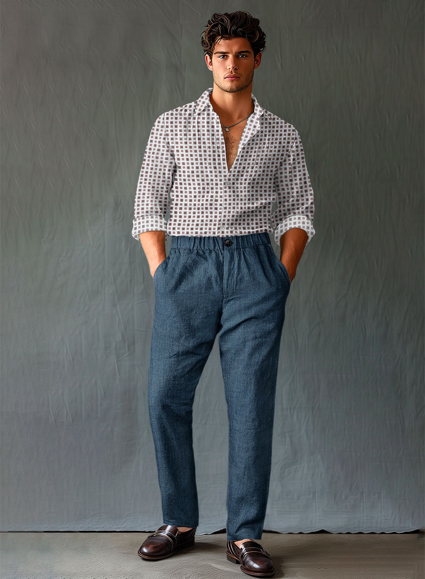 Easy Pants Indigo Blue Pure Linen - StudioSuits