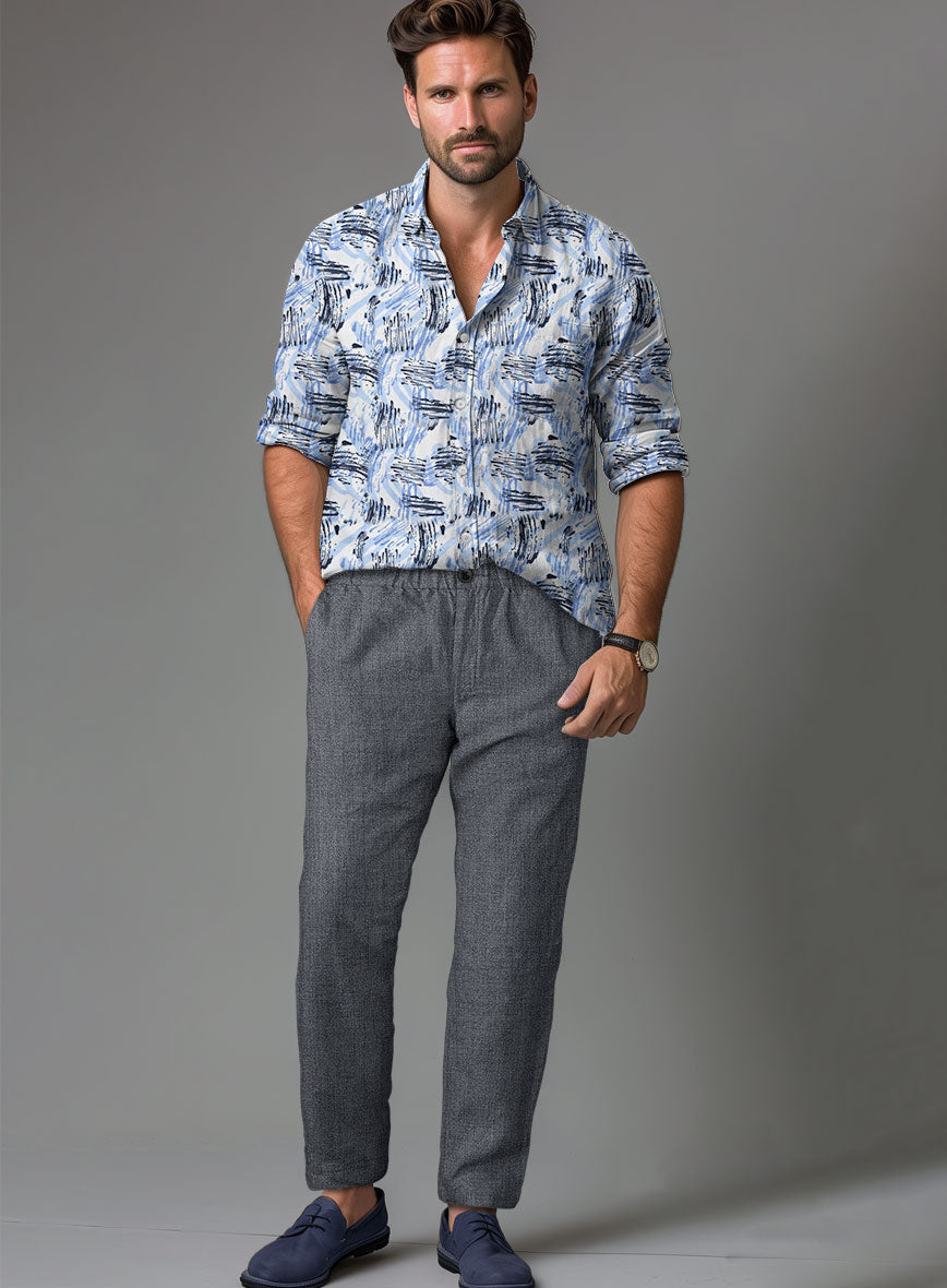 Easy Pants Italian Khyber Gray Blue Linen - StudioSuits