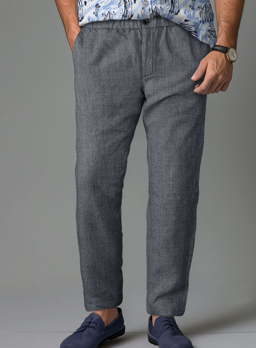 Easy Pants Italian Khyber Gray Blue Linen - StudioSuits