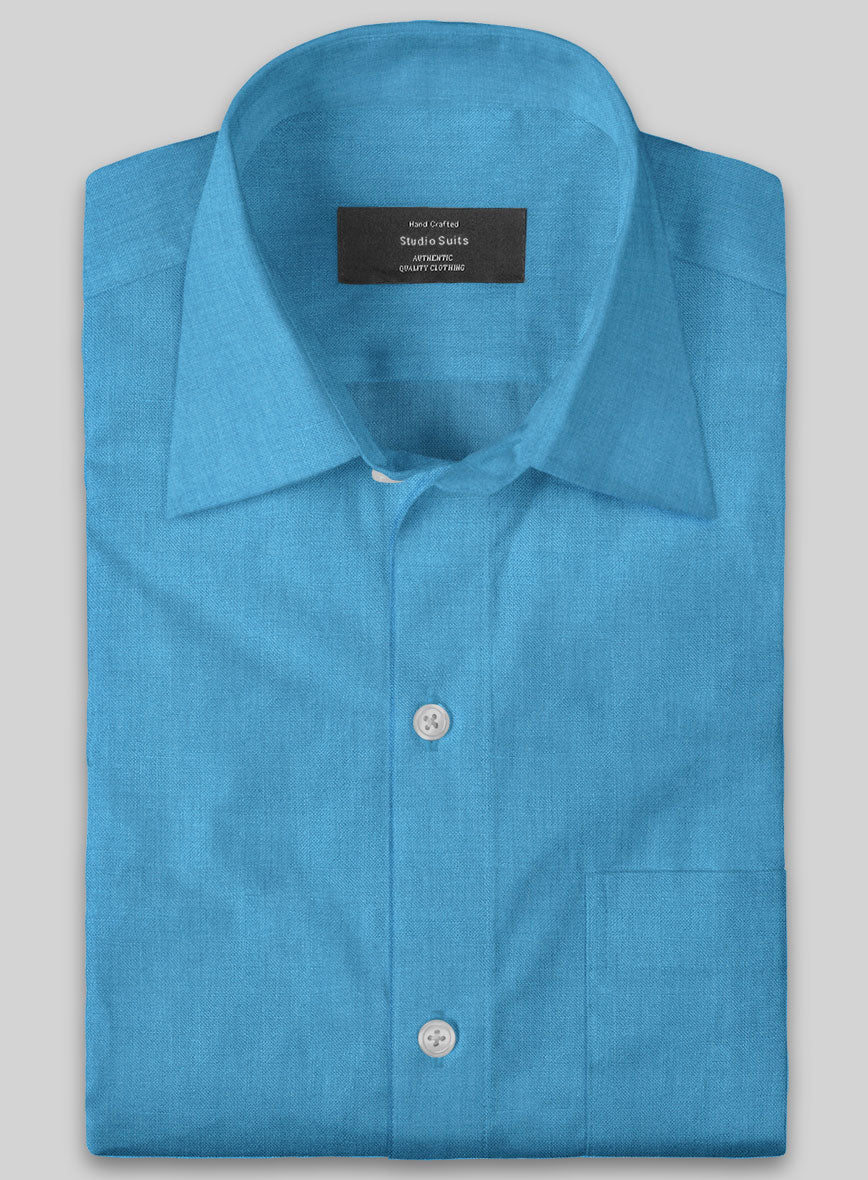 European Blue Linen Shirt - StudioSuits