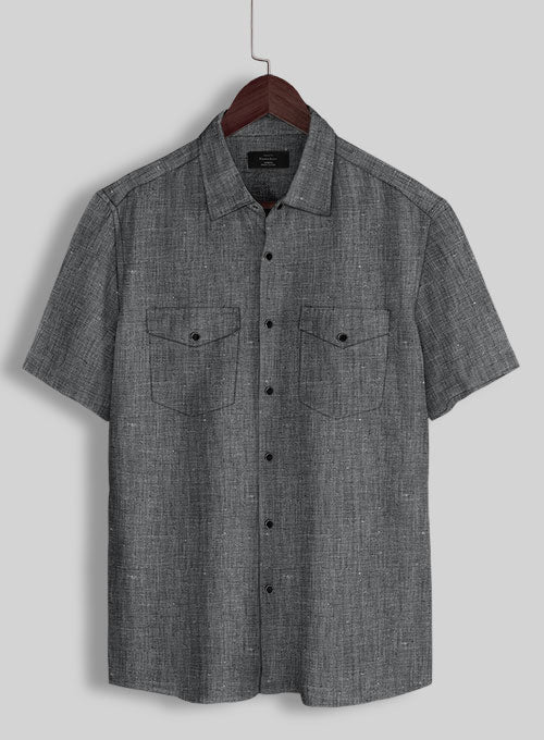 European Ash Gray Linen Western Style Shirt - StudioSuits