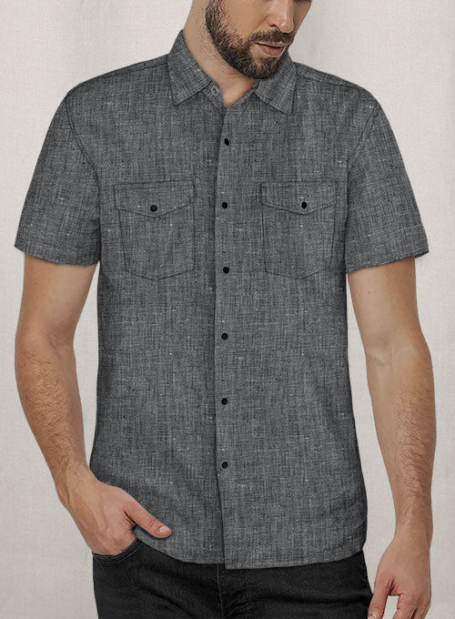 European Ash Gray Linen Western Style Shirt - StudioSuits