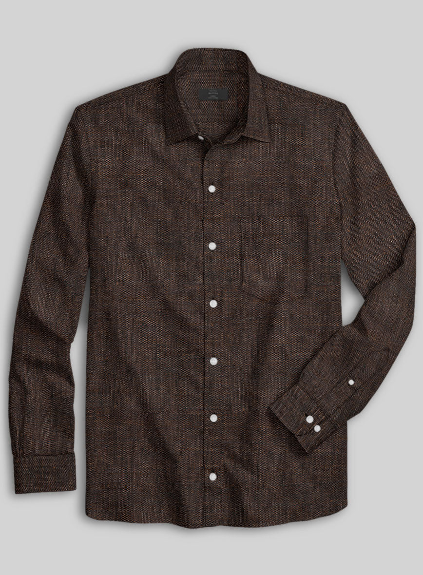 European Dark Brown Linen Shirt - StudioSuits