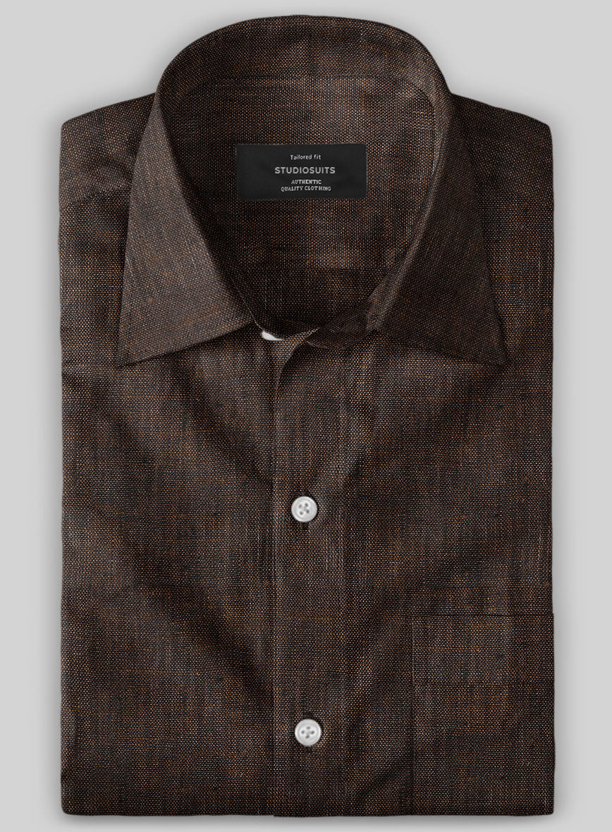 European Dark Brown Linen Shirt - StudioSuits