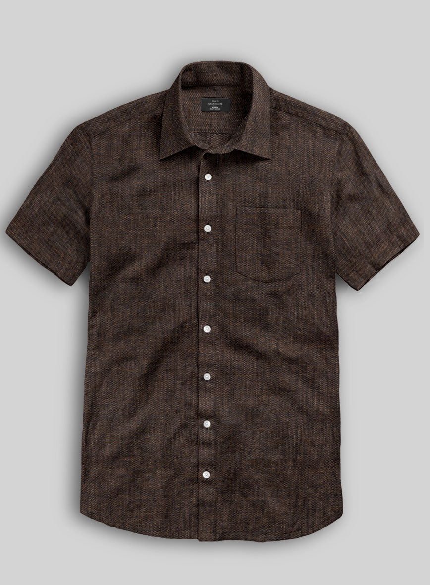 European Dark Brown Linen Shirt - StudioSuits