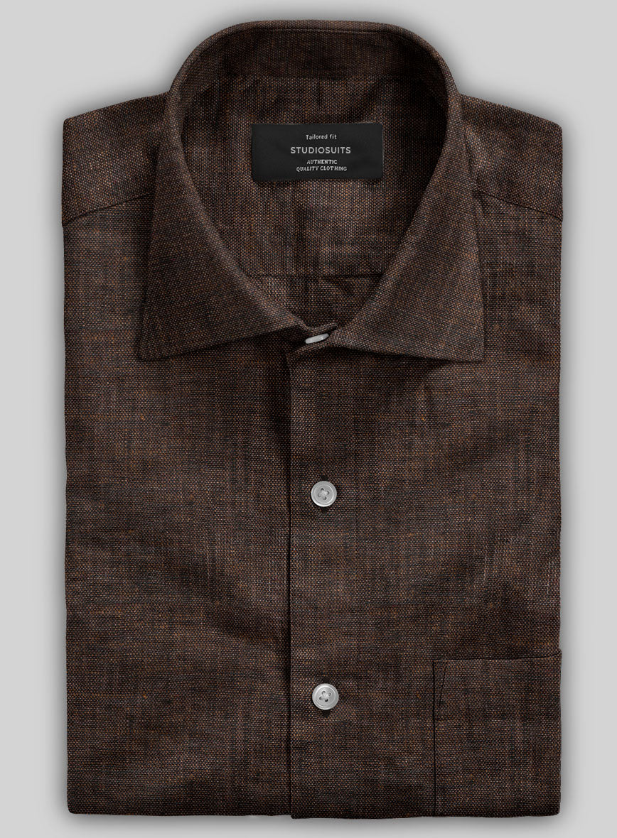 European Dark Brown Linen Shirt - StudioSuits