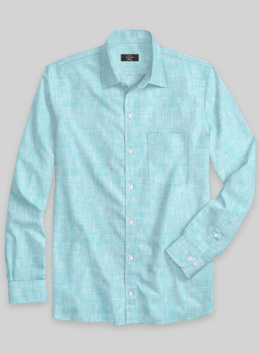 European Sky Blue Linen Shirt - StudioSuits